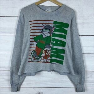 1993 Tom & Jerry University Of Miami Gray Sweatshirt Cropped XL RARE Has Flaws